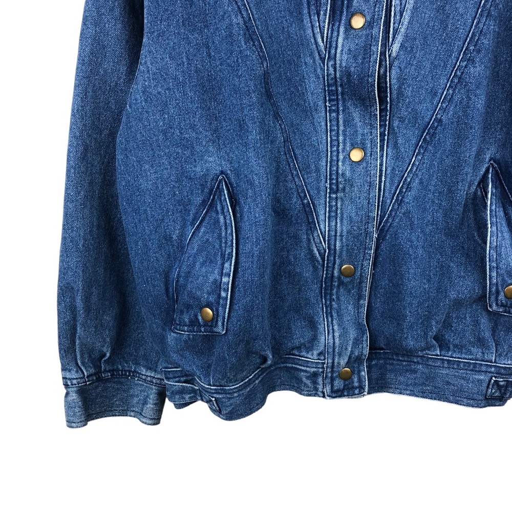 Women's Blue Denim Bomber Jacket - Vintage Style - Picture 3 of 9